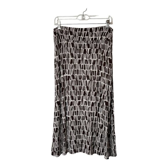 Krimson Klover‎ Brown And Ivory Geometric Print Jersey Knit Midi Skirt M - Picture 2 of 6